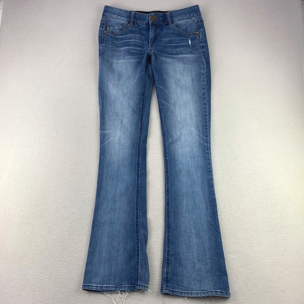 Democracy Ab Solution Flare Jeans Women 4 Blue Denim Stretch Mid Rise Distressed
